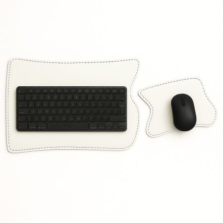 Kit Sottomano e Tappetino Mouse in Vera Pelle "Leonardo" - Design Ergonomico